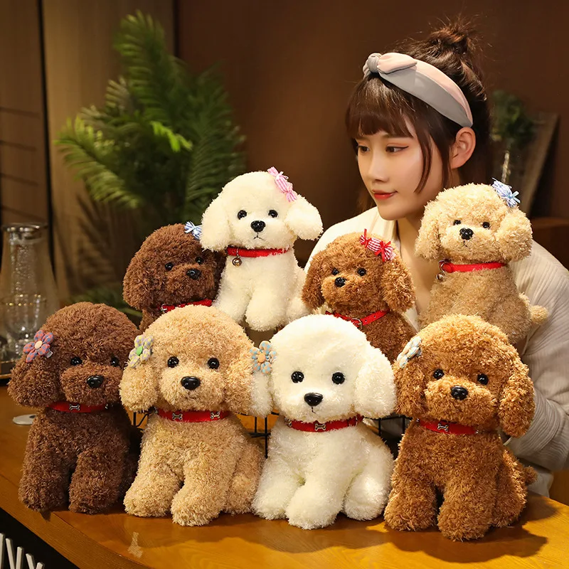 

Nice Lovely Curly Hair Teddy Dog Plush Toys Wears Collar Head Flower Teddy Dolls Stuffed Soft Toy Kids Birthday Gifts