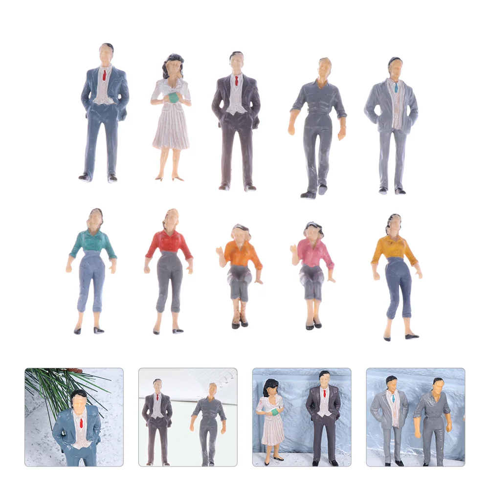 

10 Pcs Model Man People Train Figurine Family Figures Landscape Painted Models Layout Architecture Toys Small