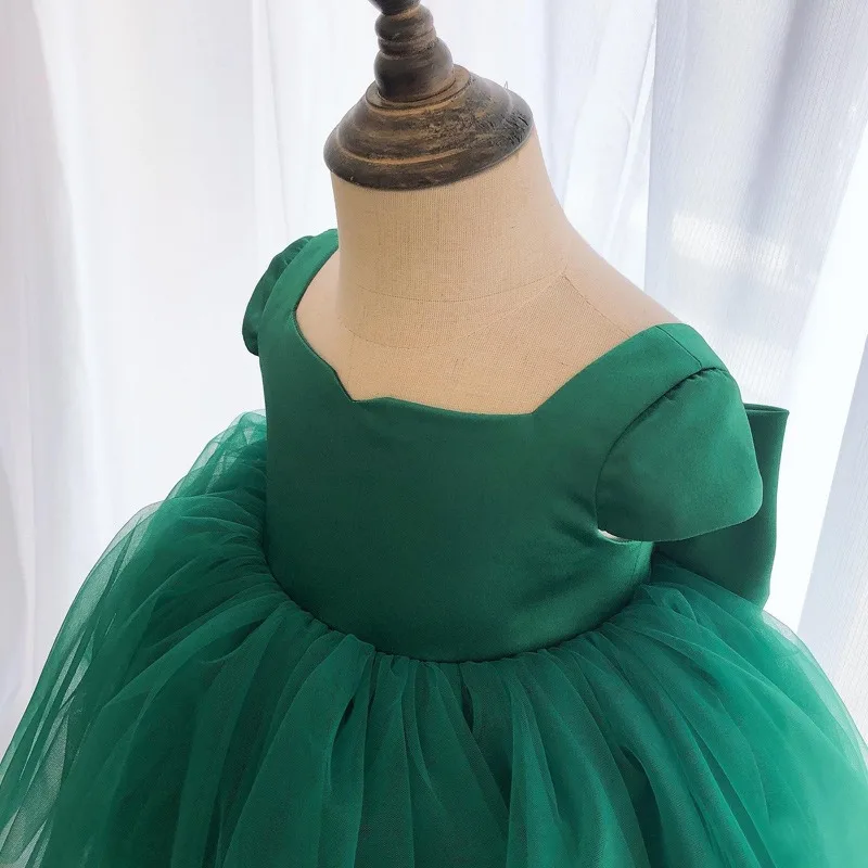 2-10 Years Old Brief Green Girl\'s Puffy Dresses Mesh Big Bow Kid Vestidos 2 4 6 8 10 Years Old Kids Clothes OGF244437