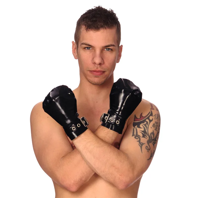 Handmade Sexy Lingerie Black Boxing Latex Adjust Wrist strap Wristband Bracelet Gloves Mitten Customize Size Color