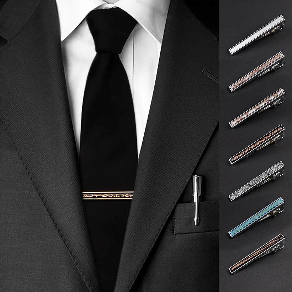 Nuevo conjunto de pinzas de corbata de Metal de diseñador de 6cm de plata dorada clásica de alta calidad, Pin de corbata para hombres, accesorios para banquetes de negocios, regalo