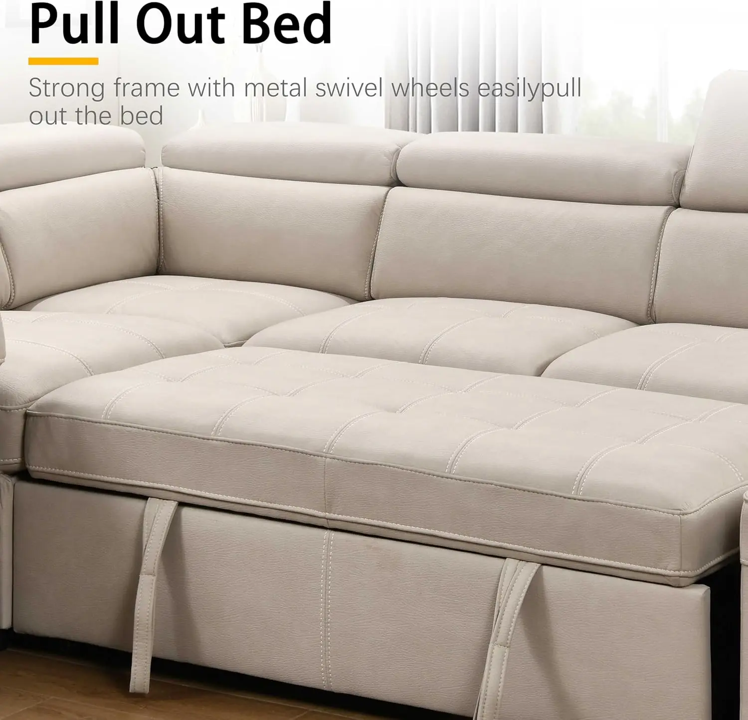 104'' Microfiber L Shaped Sectional Sleeper Sofa Couch with Pull Out Bed and Storage Ottoman, Convertible Couches with image 6
