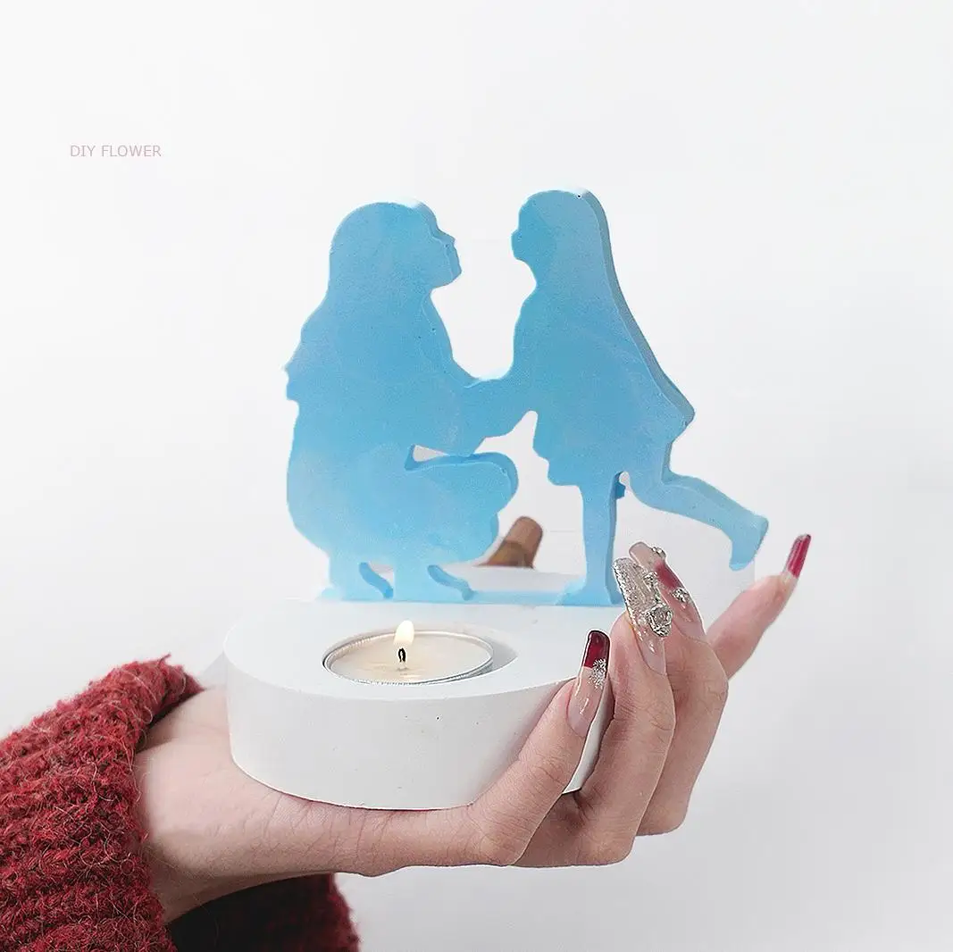 Soporte de vela 3D para madre e hija, molde de silicona para hacer en cuclillas, decoración del hogar, regalo para el día de la madre