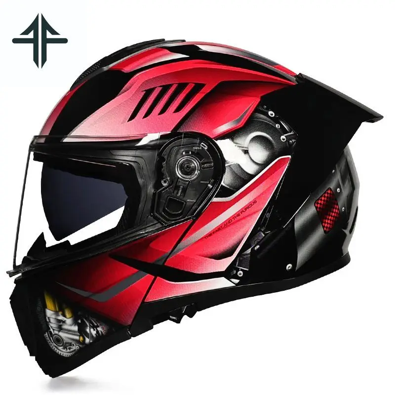 

Motorcycle Helmet Dual Visor Modular Flip Up Full Face Helmet Cascos Para Moto Motocross Night Vision Lenses DOT Approved