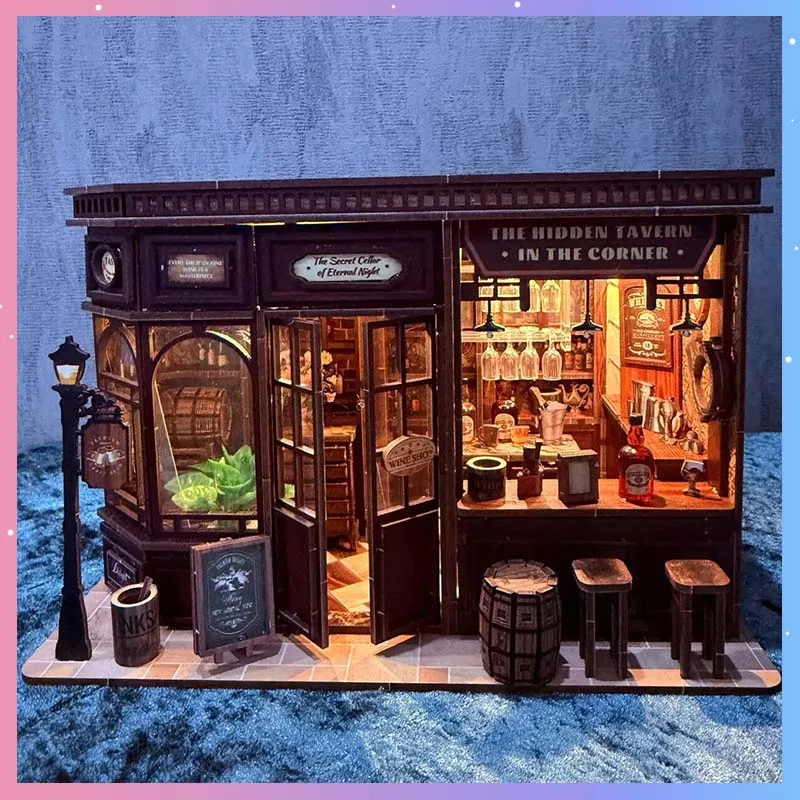 

DIY Mini House Corner Tavern Model Building Kits Wooden Assembled Model Creative Bookstand Home Desktop Decor For Adult Gift