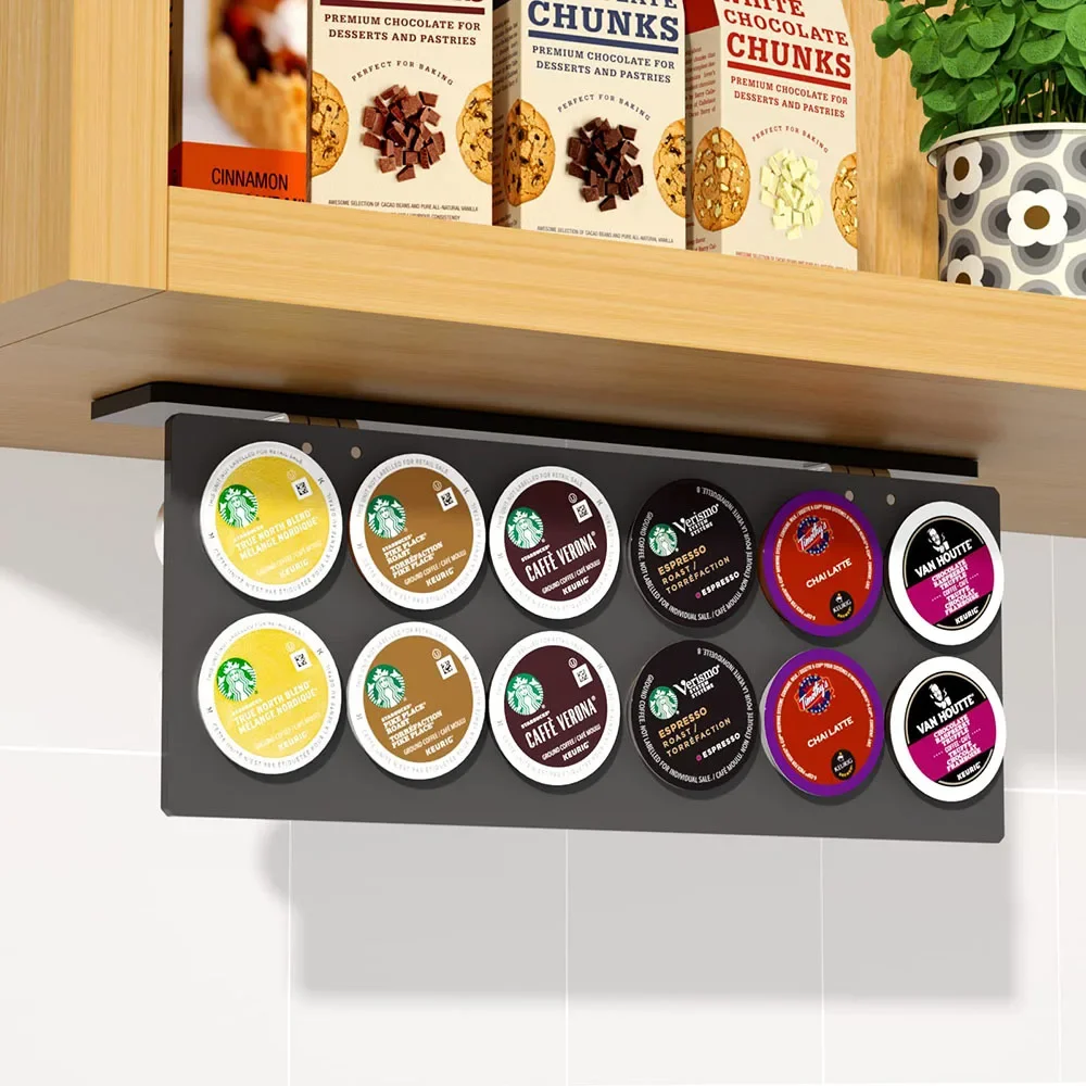 

12 K Cup Capsules Holder Acrylic Under Shelf Coffee Pod Storage Box Organizer Rack For Kitchen Cabinet Space Save Wall Mounted