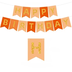 Orange Happy Birthday Banner Decorations Boho Happy Fall Birthday Party Paper Garland Pompom Flower Fan Tassel Streamer Supplies