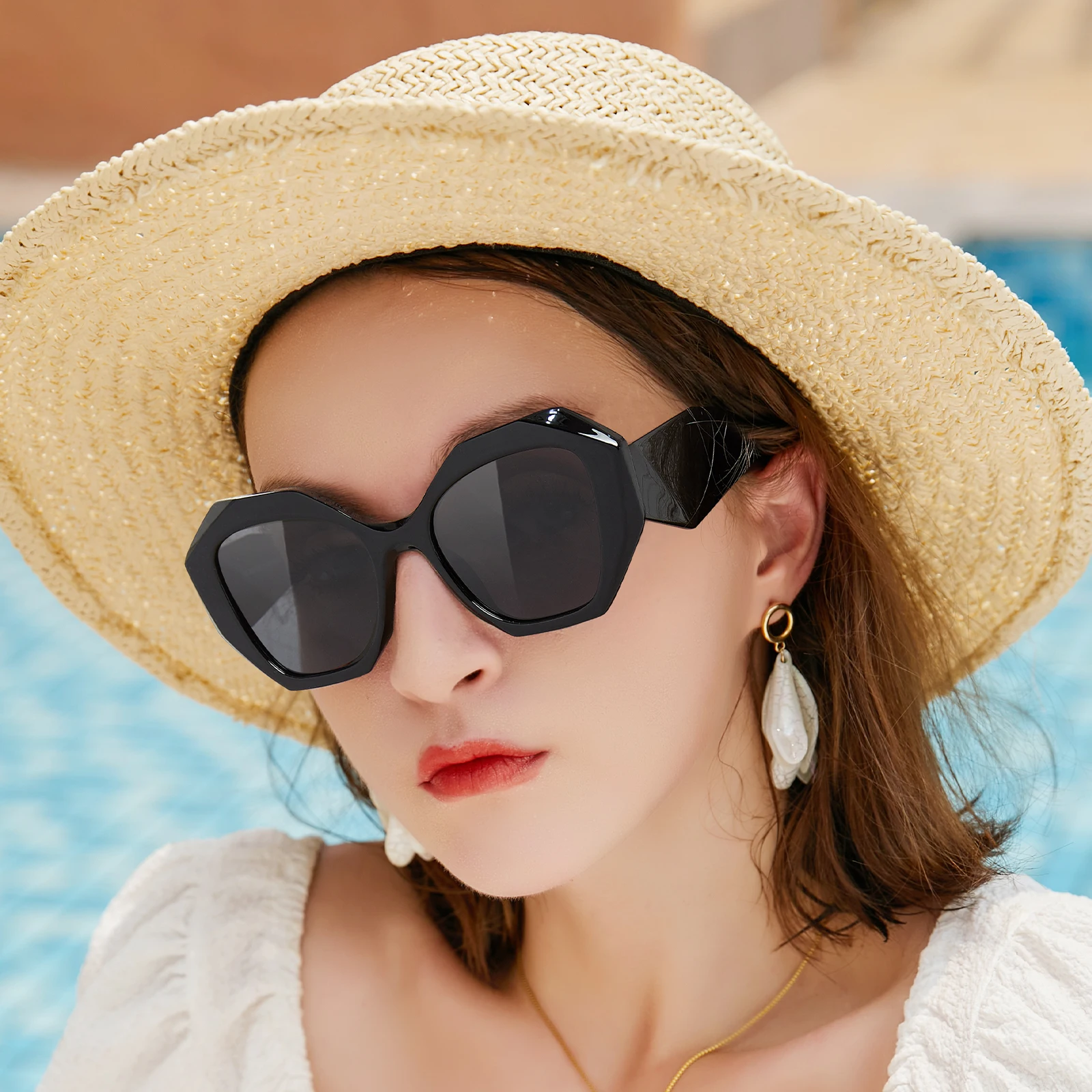 

Oversized Fashion Sunglasses for Women Polarized Sunglasses Square Polaroid Anti UV400 Sunglasses Metal Slingshot Anti Radiation
