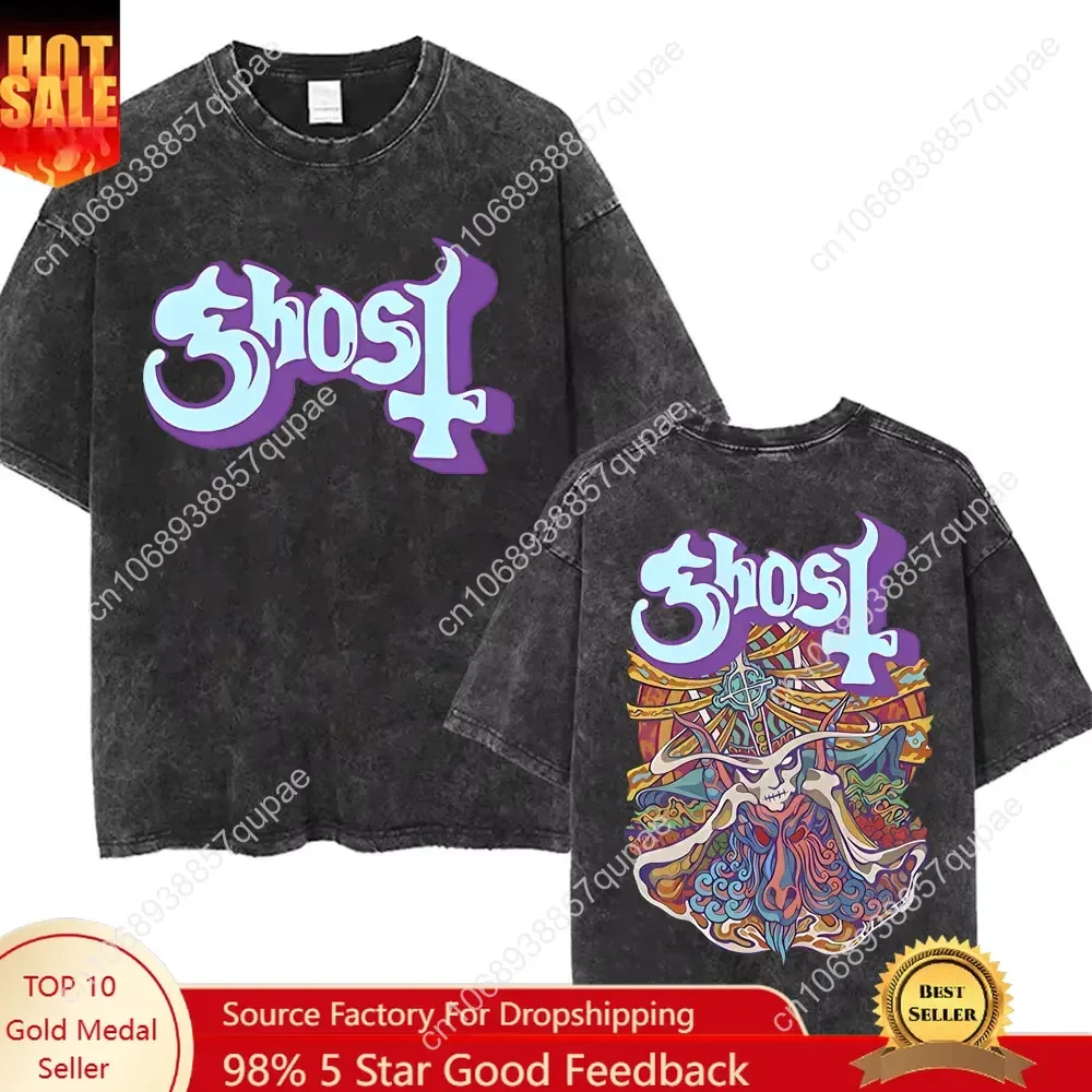 

Washed Vintage Ghost Band T-shirt Male Gothic T Shirt Men's Rock Streetwear Men Women Hip Hop Punk Oversized Tshirt Short Sleeve