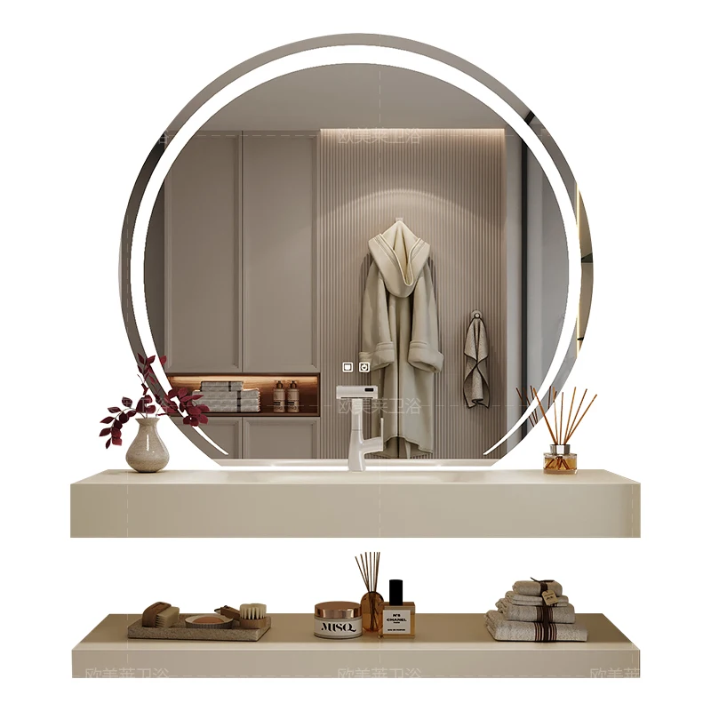 Light luxury cream wind double-layer rock slab hot bending integrated basin bathroom cabinet combination bathroom washstand face