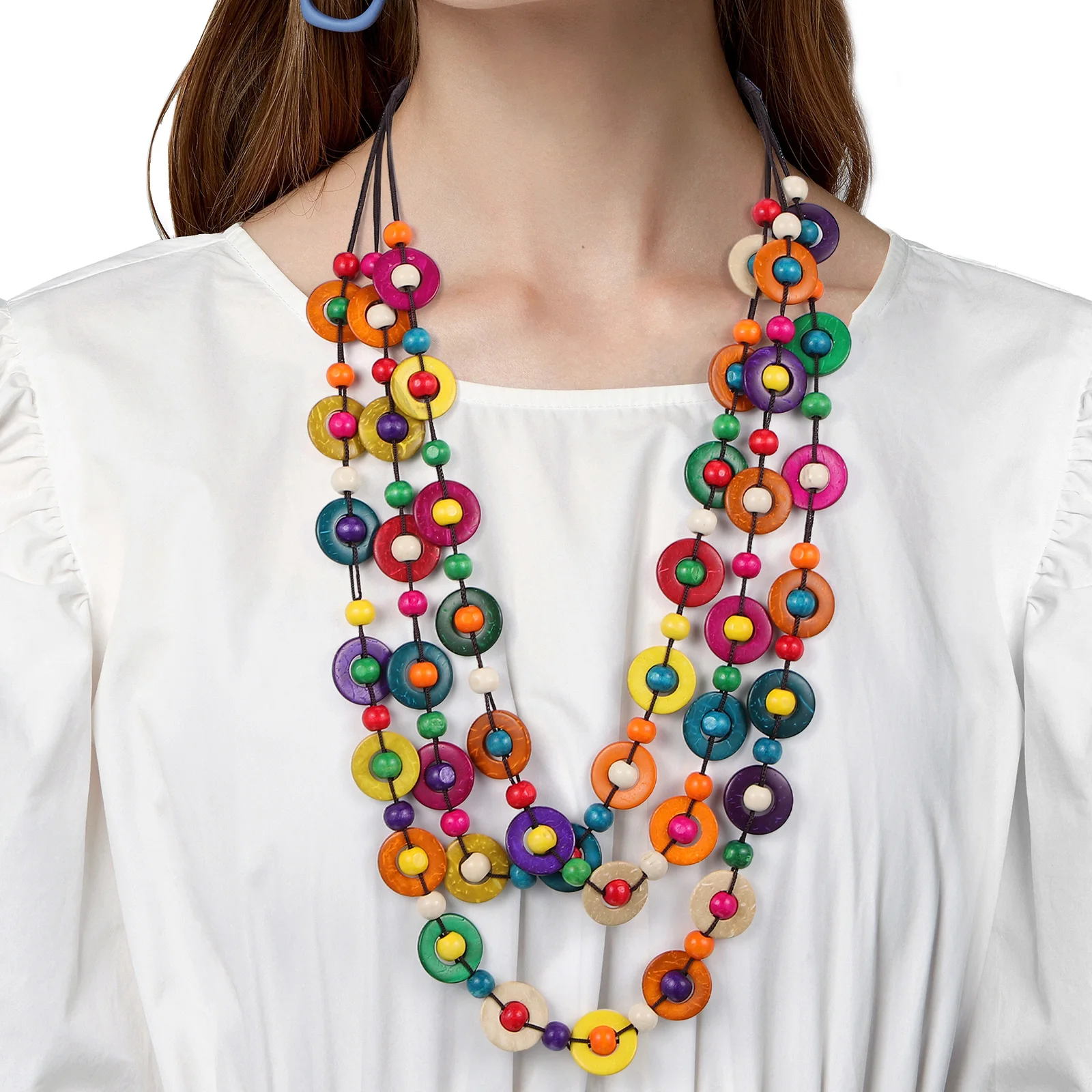 

Retro Bohemia Necklace Natural Wooden Beads Coconut Shell Hand-Knitted Elegant Fashion Jewelry Charm for Women Daily Wear