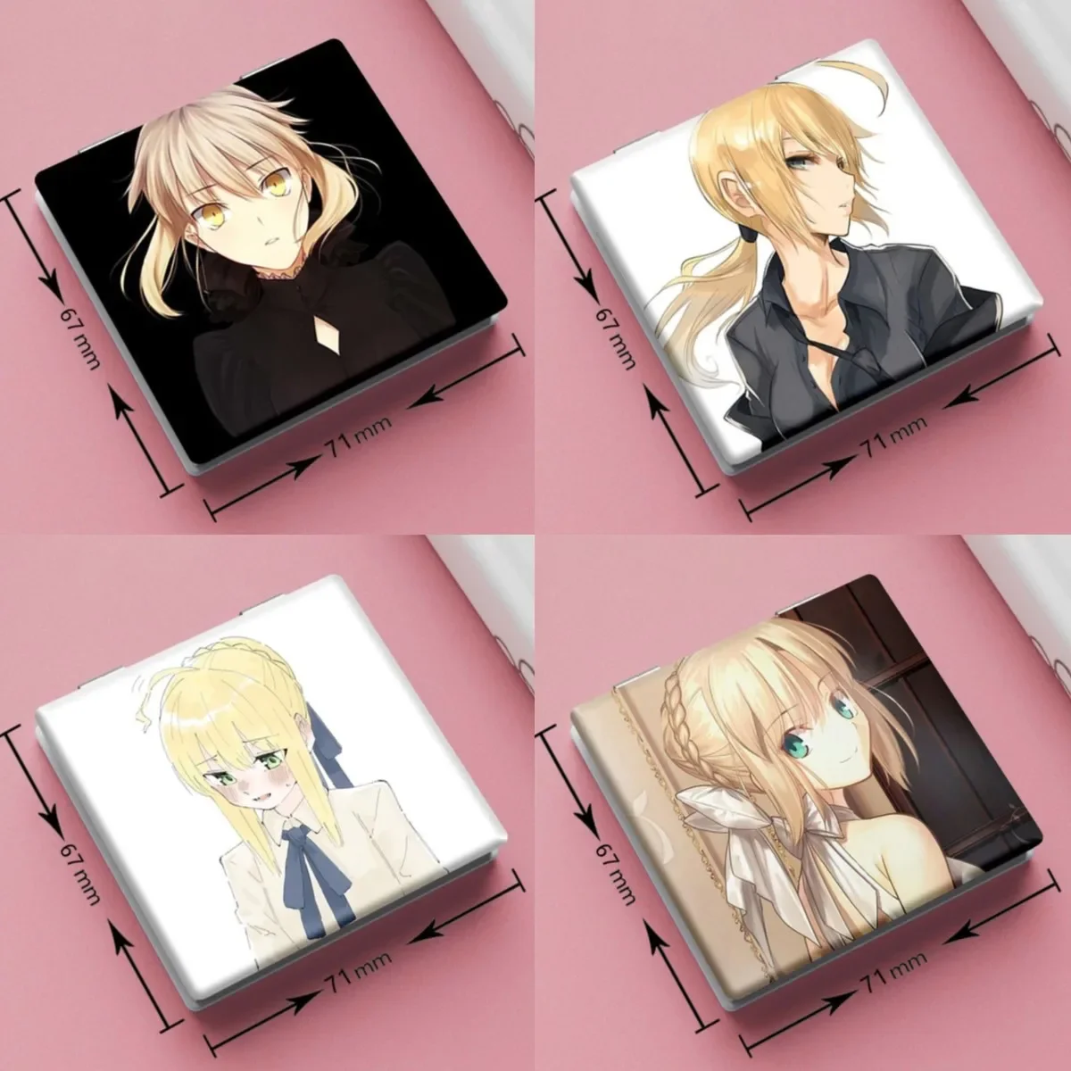 6x7 ซม., Fate, กระจกแต่งหน้าสองด้านแบบพับได้, แบบพกพา, กระเป๋าขนาดกะทัดรัดขนาดเล็ก, อะนิเมะเด็กผู้หญิงน่ารัก, แว่นขยาย, สแควร์