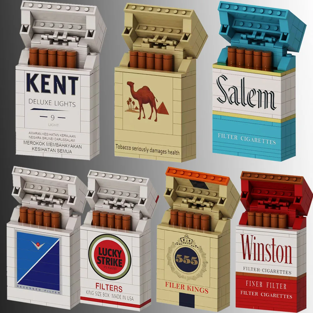 

MOC New Collect Brand Cigarette Box Smoke Blocks Red Yellow Green Creative Building Set Cool Stress-Busting Toy Gift