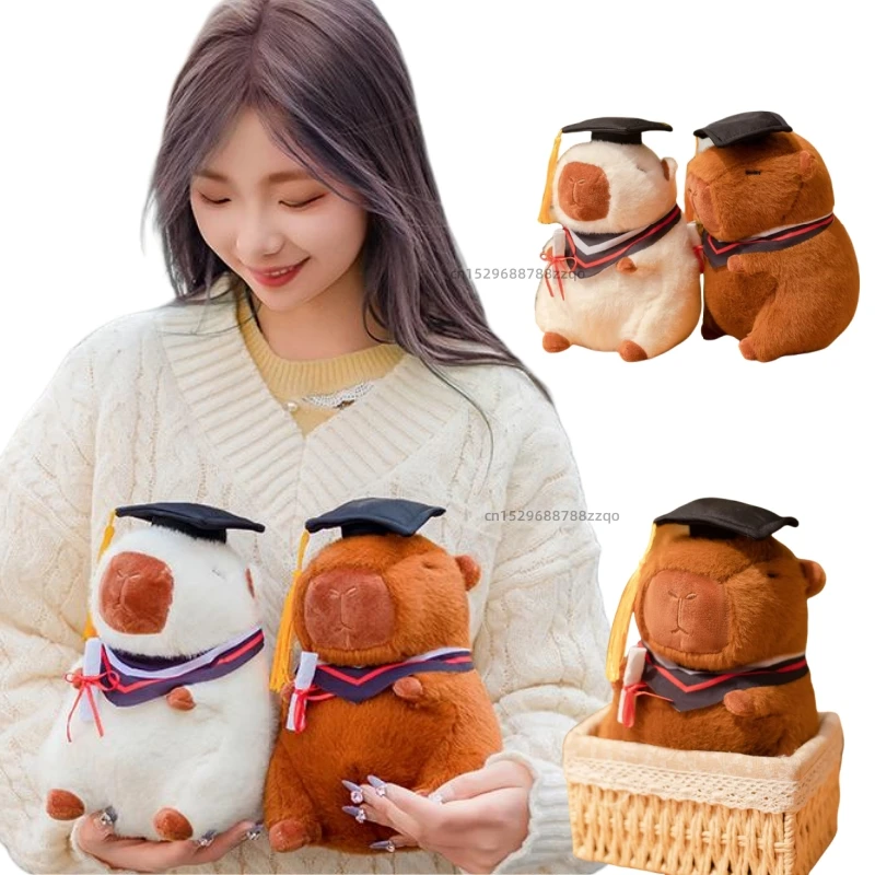 New Animal Doctor Hat Capybara Plush Toy Graduate Plush Dolls Cute Stuffed Plushie Soft Cartoon Pillow Graduation Gift for Girls