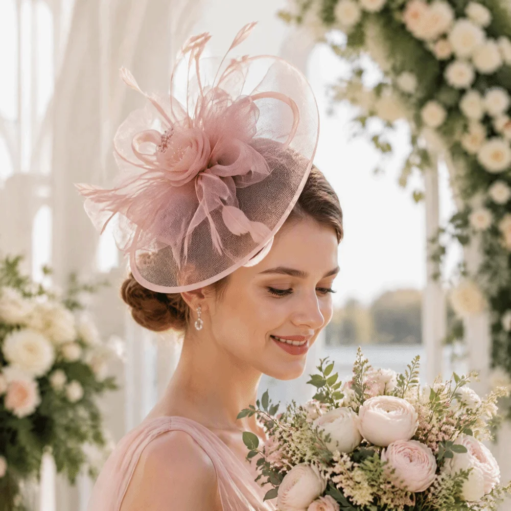 Retro Exquisite Feather Fascinator Hat French Elegant Vintage Kentucky Hat Retro Flower Tea Party Hat Dance Show