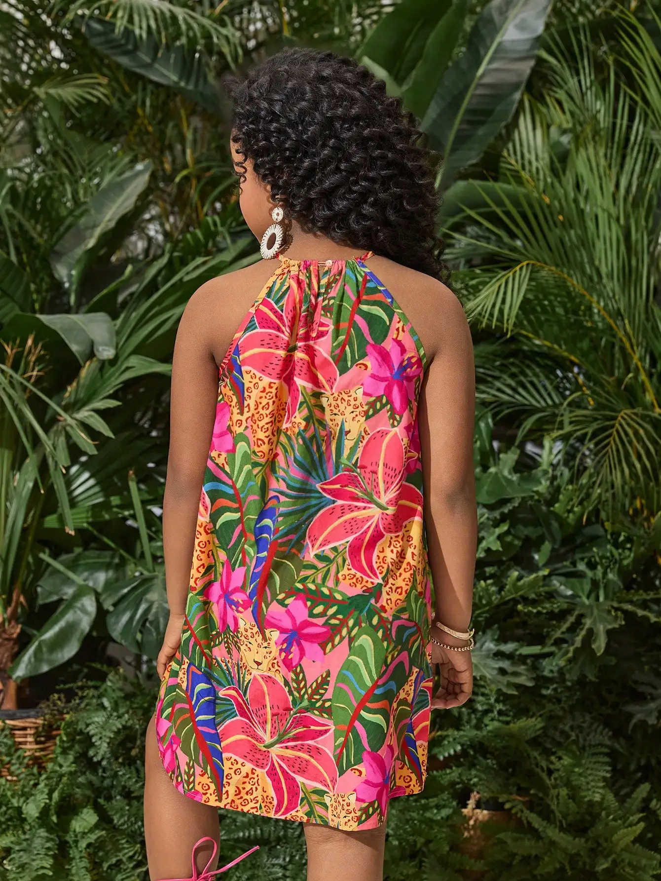 

Vacation Halter Dress Floral Print Chiffon Sleeveless Summer Women's Casual Dress