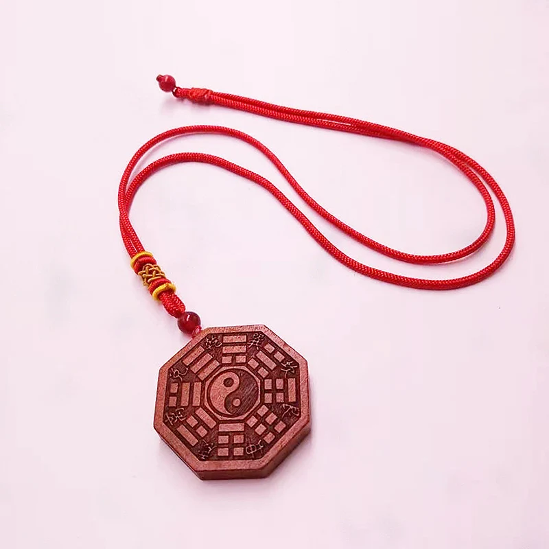 Peach Wood Yin Yang Nine Palace Bagua Mirror Pendant Tai Chi Pattern Safety Protection Men Women Necklace Zodiac Year Lucky Char