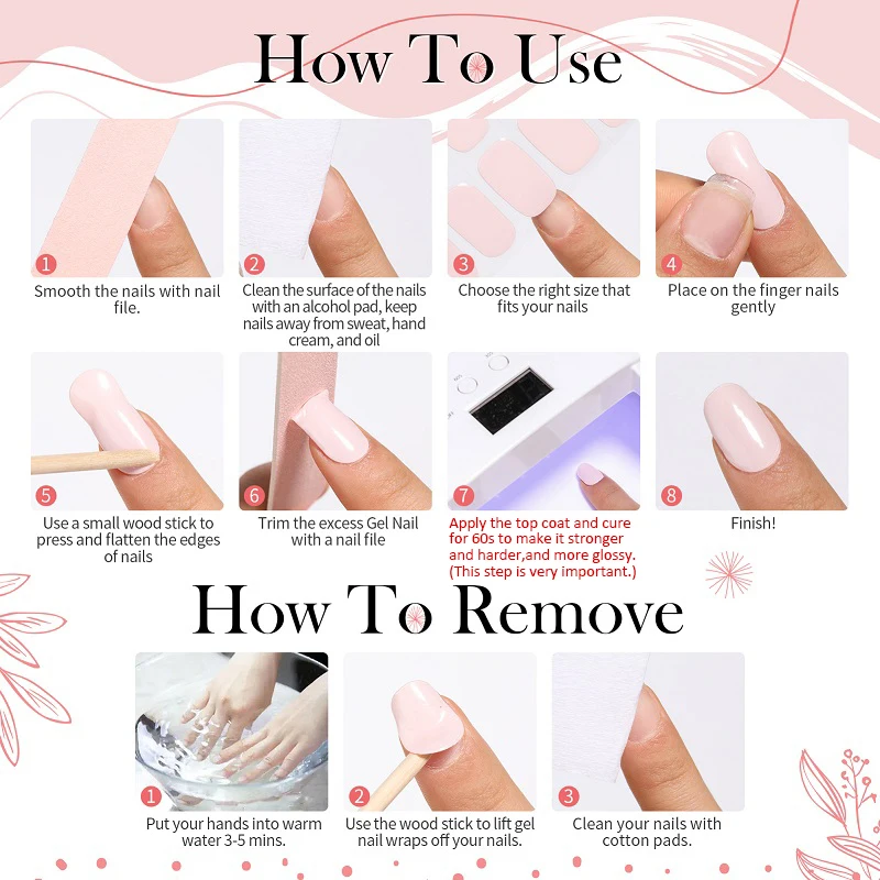 20/16 Tipps/Blatt Halbgehärteter Gel-Nagelpflaster Rosa Tulpenblume Selbstklebende Schieber Langlebige Nagelaufkleber mit vollständiger Abdeckung UV-Lampe Neede