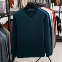 New Sweatwear Men's V Neck Basic Solid Color Sweaters Round Neck Elastic Pullovers Warm Autumn Knitted Oversized Sweater Men 6