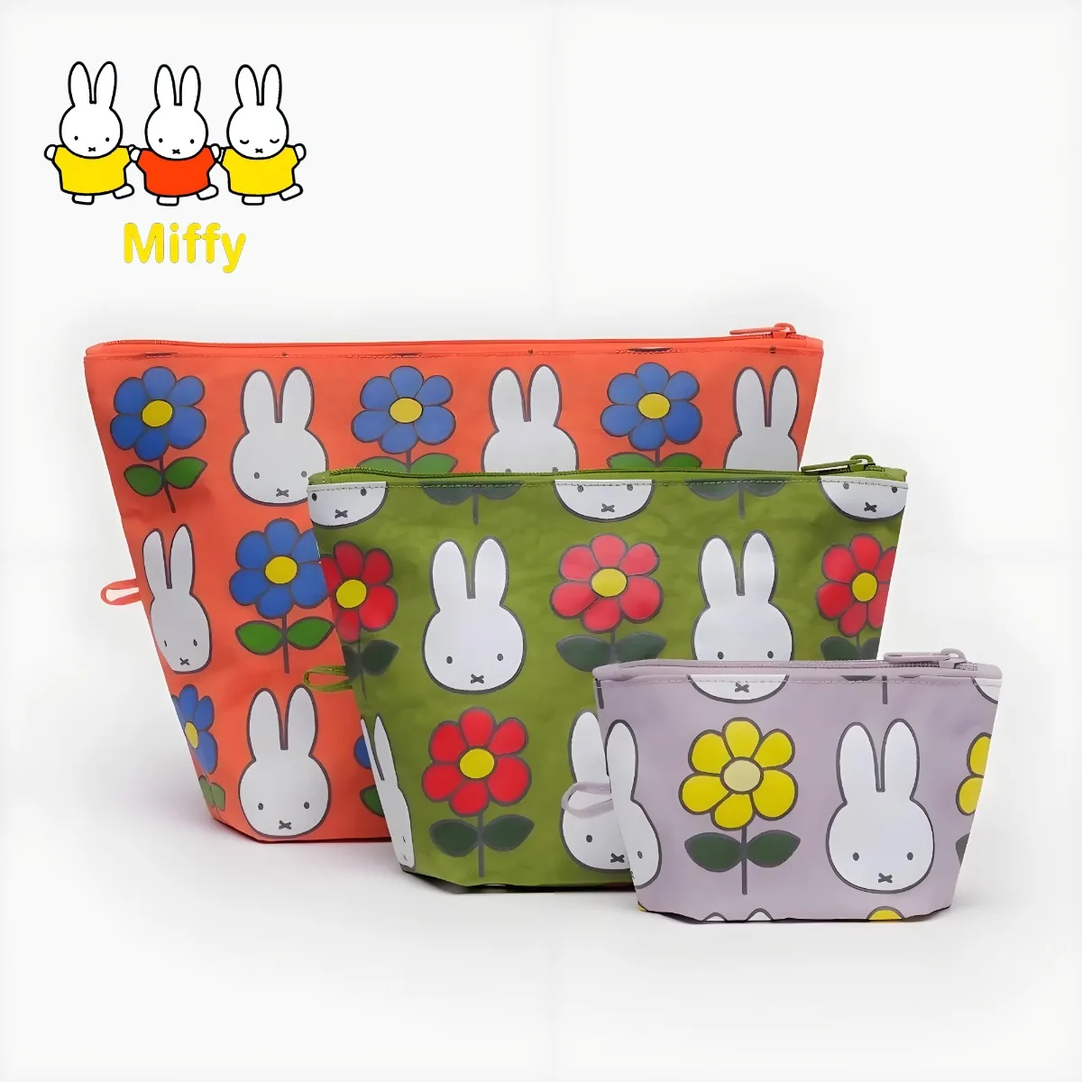 Bolsa de maquillaje Kawaii Miffy Rabbit, bolsa de almacenamiento portátil multifuncional con estampado de conejo de dibujos animados, bolsa de aseo, 3 uds.