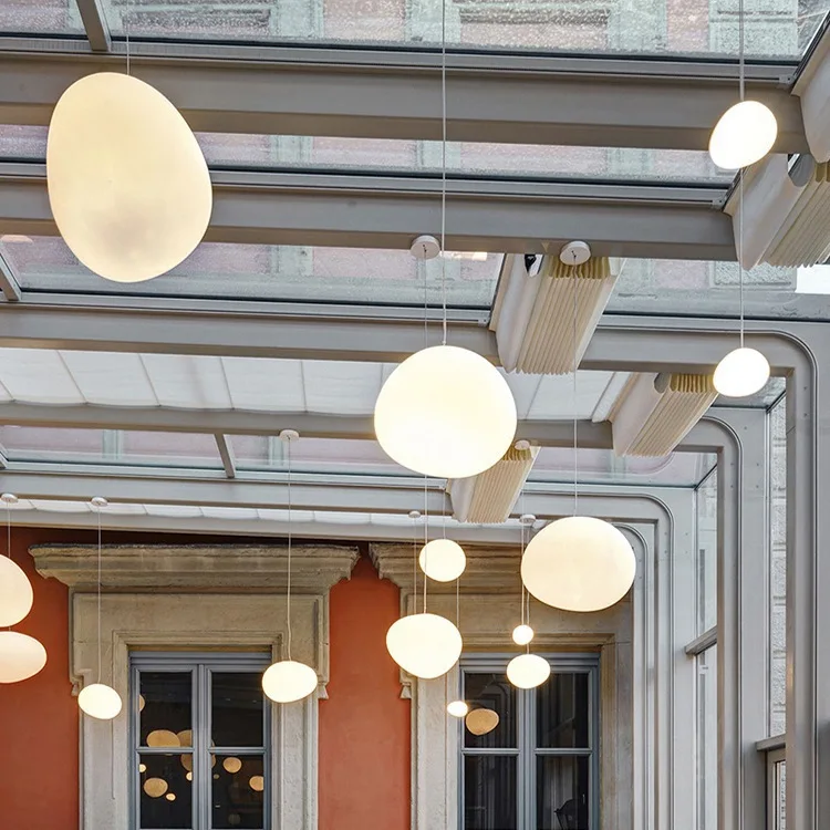 Cobblestone Hanging Lamps for Dining Room Stone Glass Modern Pendant Lamp Led Milky White Ball Restaurant Cord Pendant Light