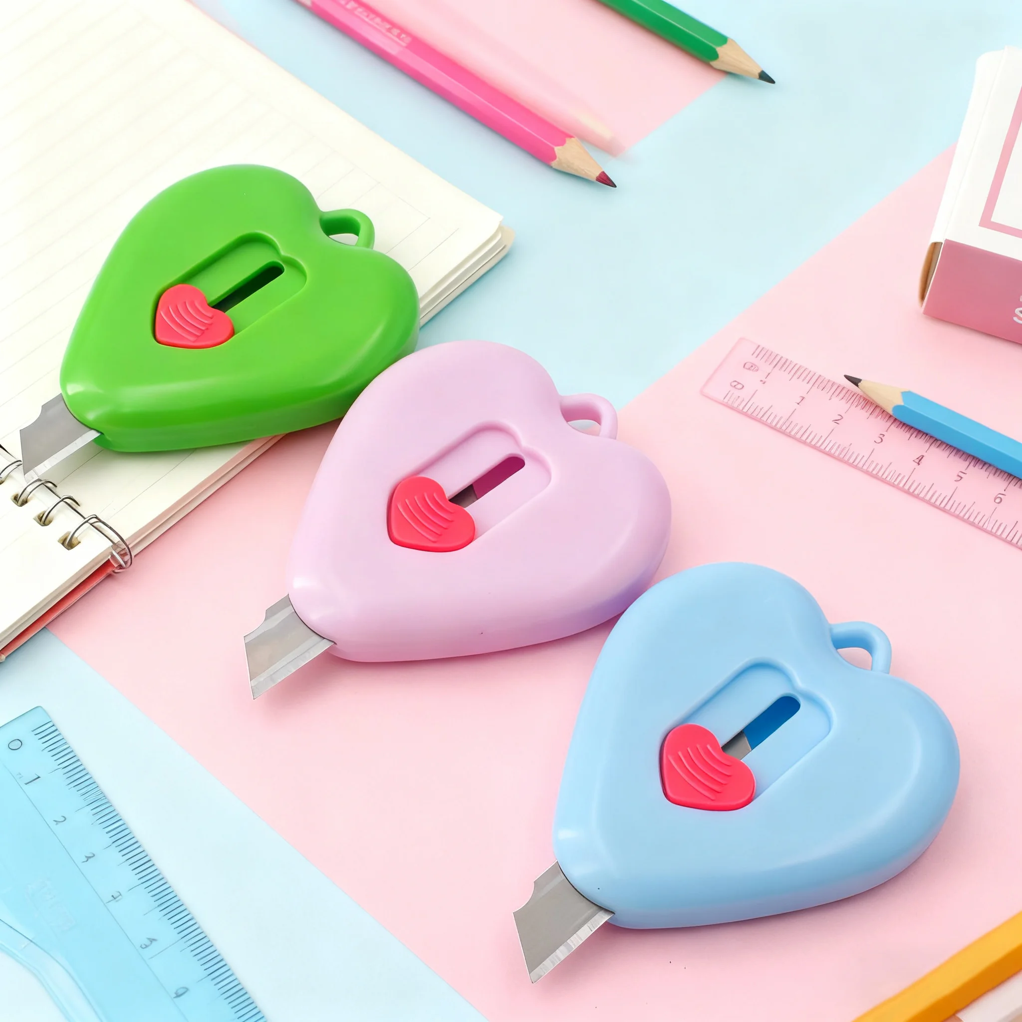Macaron Color Scheme Heart-Shaped Utility Knife Cute and Useful Mini Art Knife for Unboxing Packages