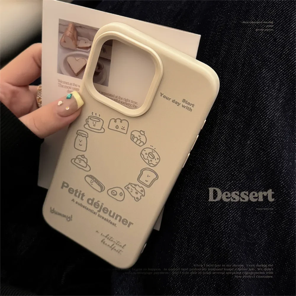 Korean Ins Style Cream Bread Ring Phone Case for IPhone16 15 14 12 13 11 Pro ProMax Plus X XR Shockproof Phone Cover