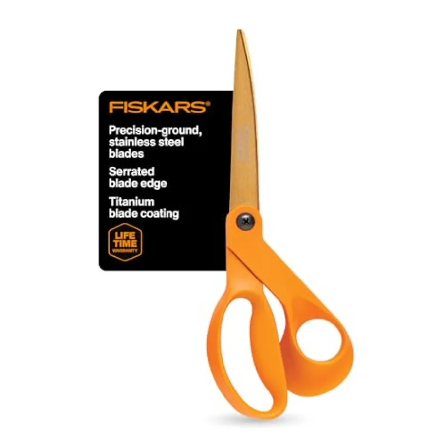 Titanium Shop Shears, Stainl Steel Precision-ground Scissors for All Purposes, Yard and Garden Tool, 9 in, Orange