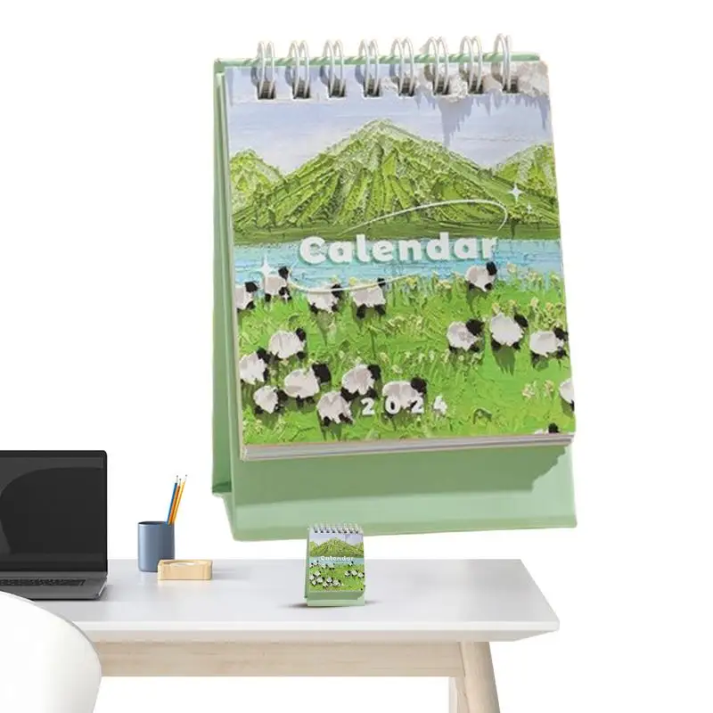 Floral Desk Calendar 2024 Vintage Oil Painting Stand Up Calendar Small Monthly Calendar For Work Planning To-Do List Portable