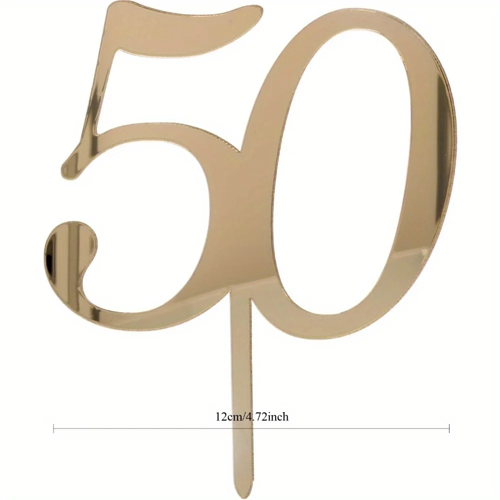 1 Stück goldener Kuchenaufsatz zum 50. Geburtstag – elegante Acryl-Jubiläumsdekoration – Hochzeit – Premium-Kuchendekorationszubehör – 1 Stück – Detail 2