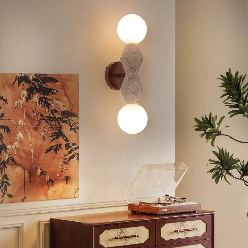 European Retro LED Yellow Hole Stone Lamp Living Room Corridor Porch Bedroom Bedside Decorative Lighting Lamps view 2