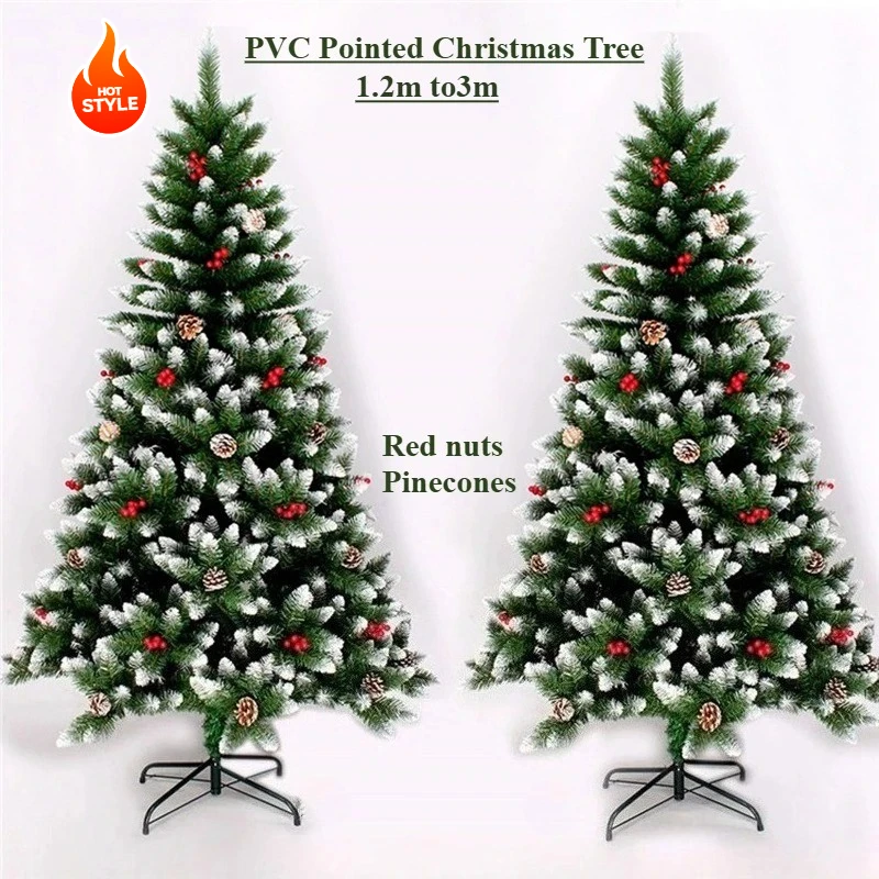 

PVC Artificial Christmas tree spray white pinecone red fruit Christmas tree 1.2m-3m home Christmas party atmosphere decorations