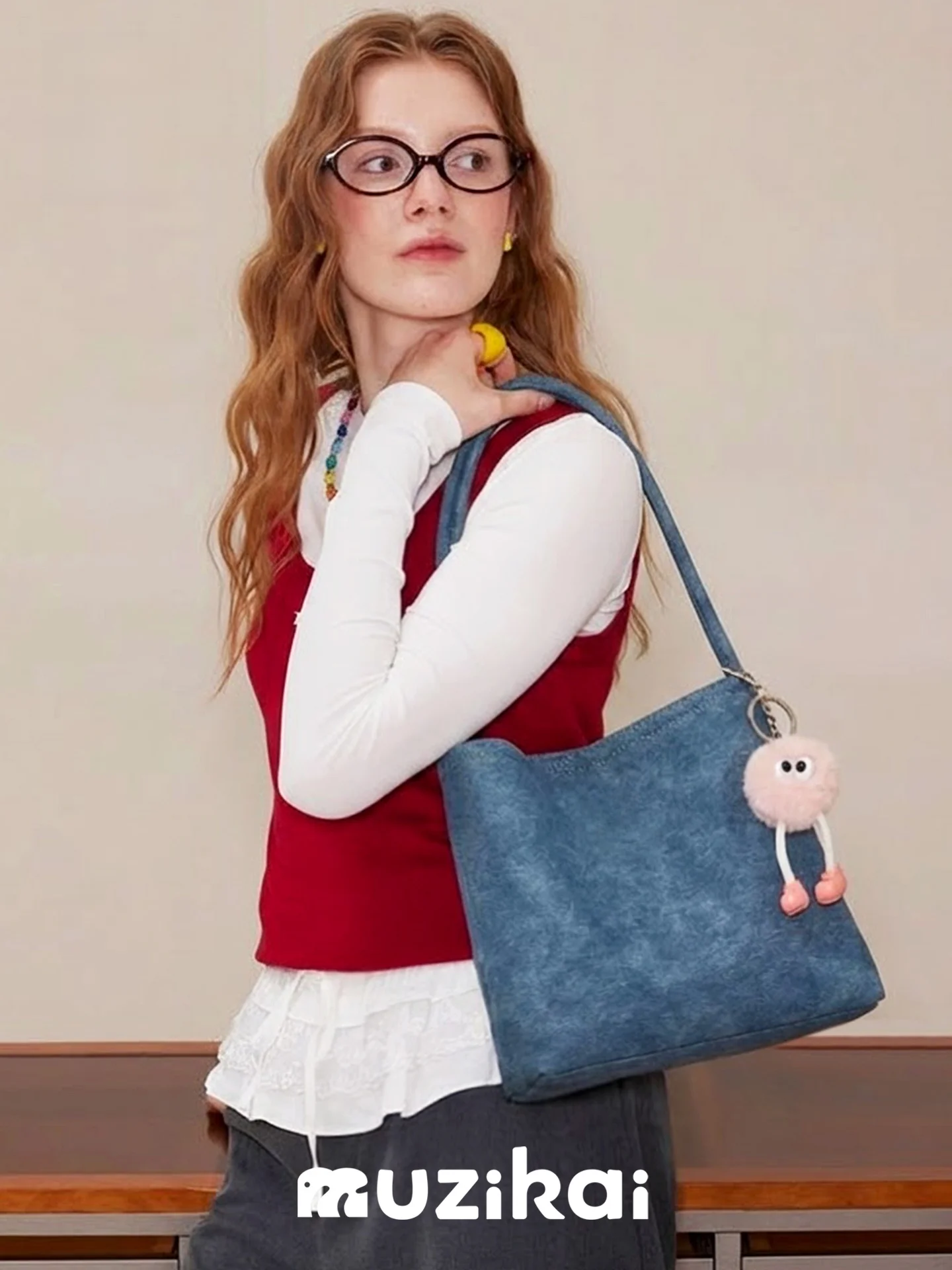 MuziKai Denim Bucket Bag Women's Underarm Bag 2026 New Versatile Large Capacity Quality Single Shoulder Bag Casual Style