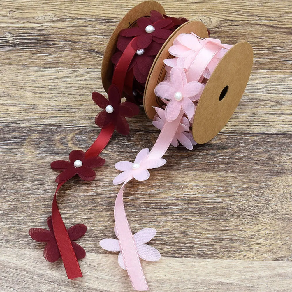 

1pcs 2 Rolls Flower Ribbon Wedding Lace Ribbons Gift Wrapping Fabric Band Durable Reusable Romantic Lace Ribbon for Party Decor
