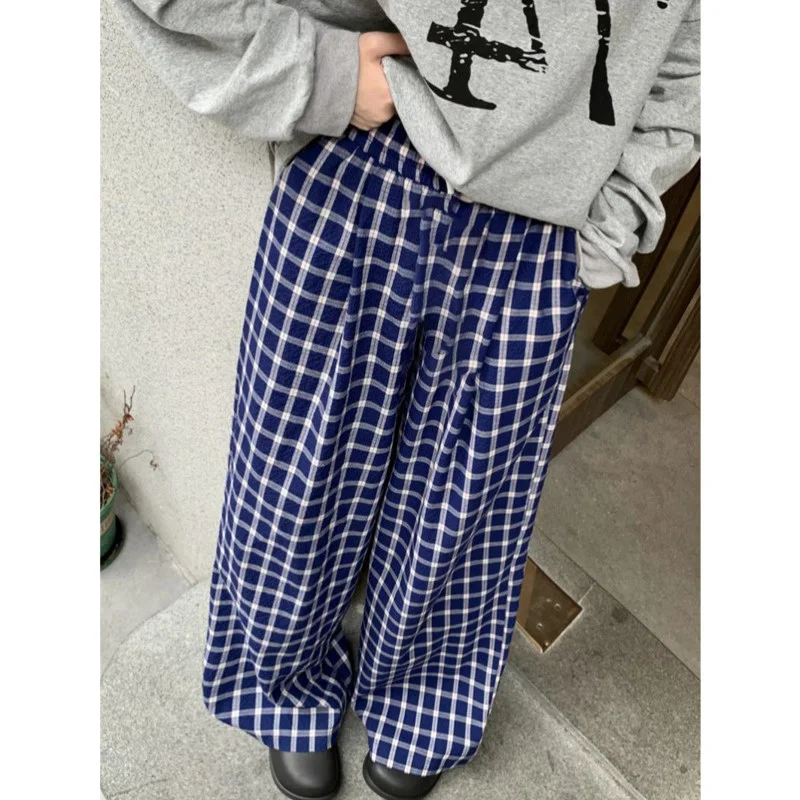 

Gaono Comfy Wide Leg Pants Vintage Elastic Waist Plaid Striped Print Pants Women Lounge Trousers Pockets 00s Retro Pajams Bottom