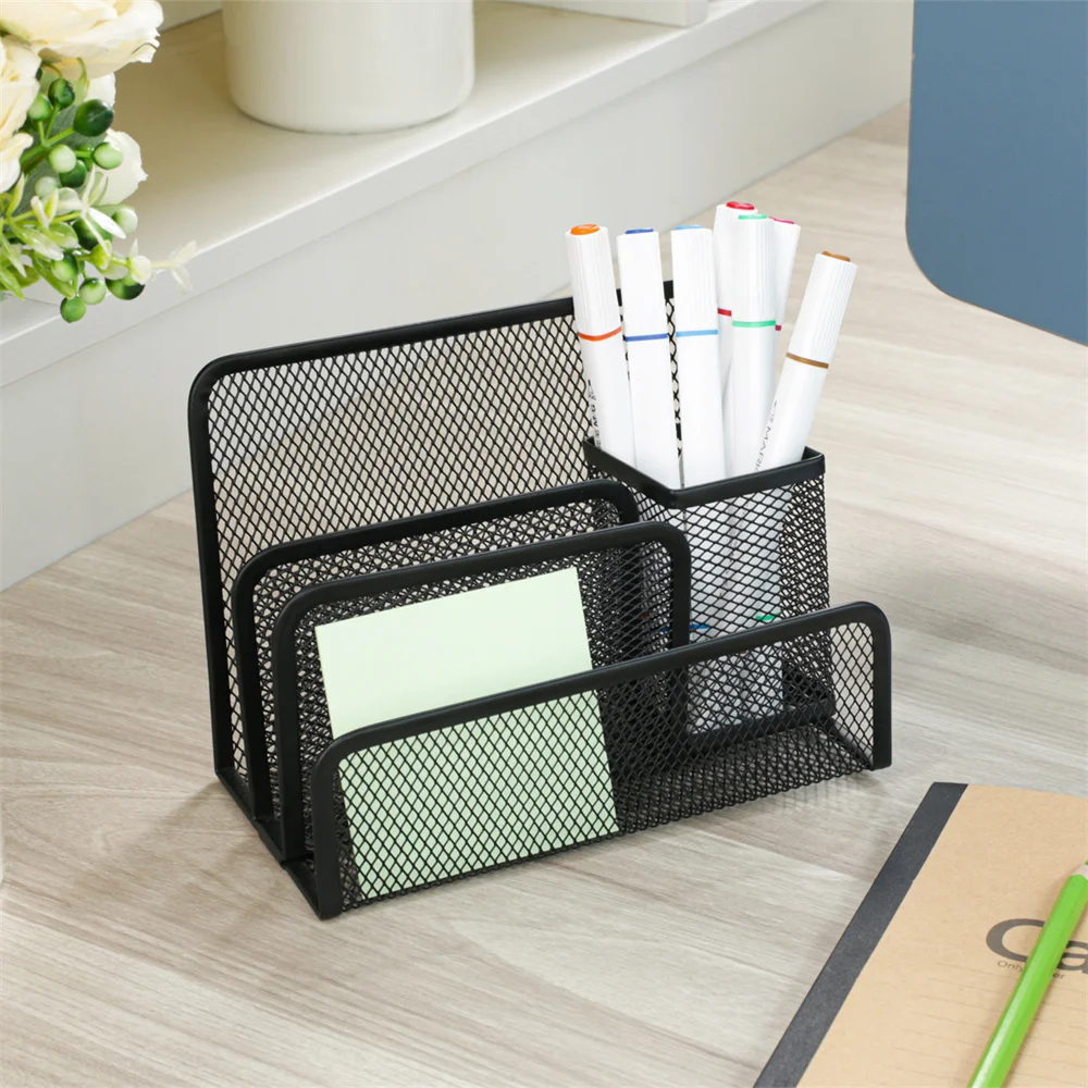 Mesh Desk Organizer Metal Desktop Office Supplies Multi-Functional Pen Holder Stationery with Compartment Drawer for Office Home