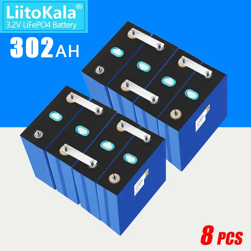 

8PCS LiitoKala 3.2V 302Ah Lifepo4 Battery Cell Lithium Iron Phosphate Solar RV Grade A DIY 12V 24V 310Ah RV Boat Home Energy