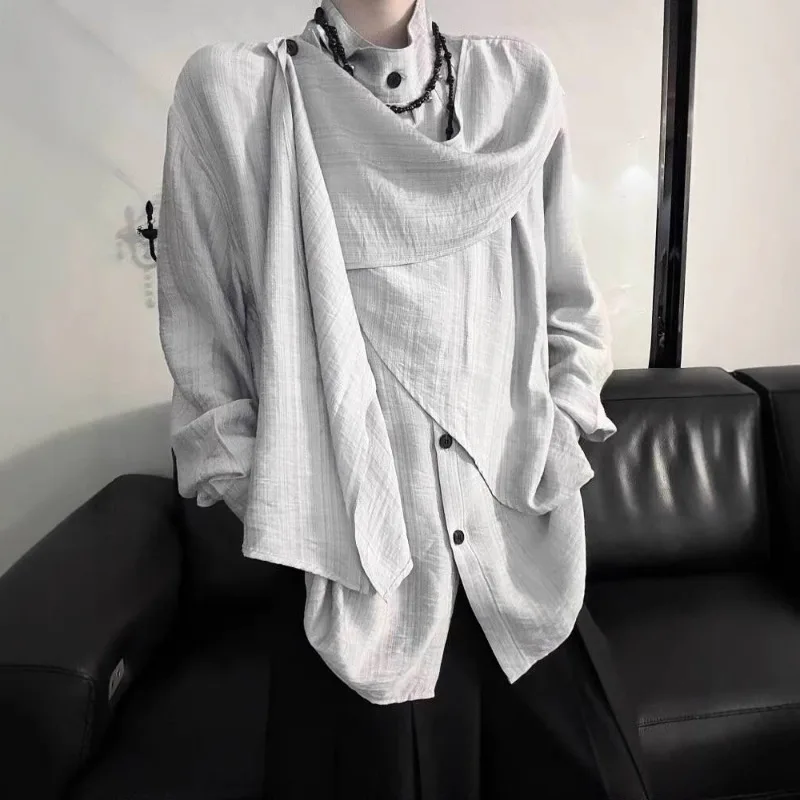 

2026 Trendy Retro High-end Shirt Irregular Splicing Design Niche Shirt Simple New New Chinese Top