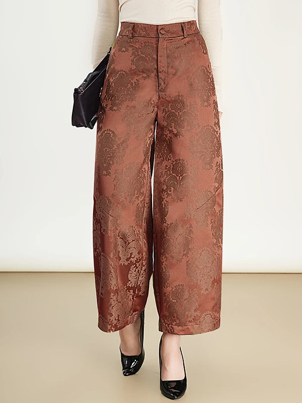 Новые китайские свободные повседневные брюки с высокой талией Emed с цветочным узором, универсальные утягивающие брюки с девятью точками