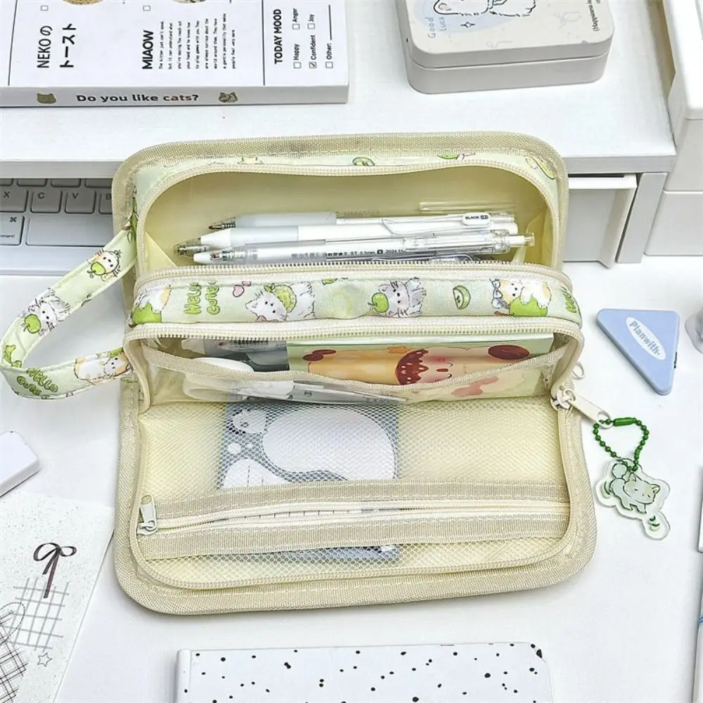 Cartoon Cute Kitten Pencil Case Multilayer PVC Dirty-proof Stationery Bag Large Capacity Stationery Storage Bags Student