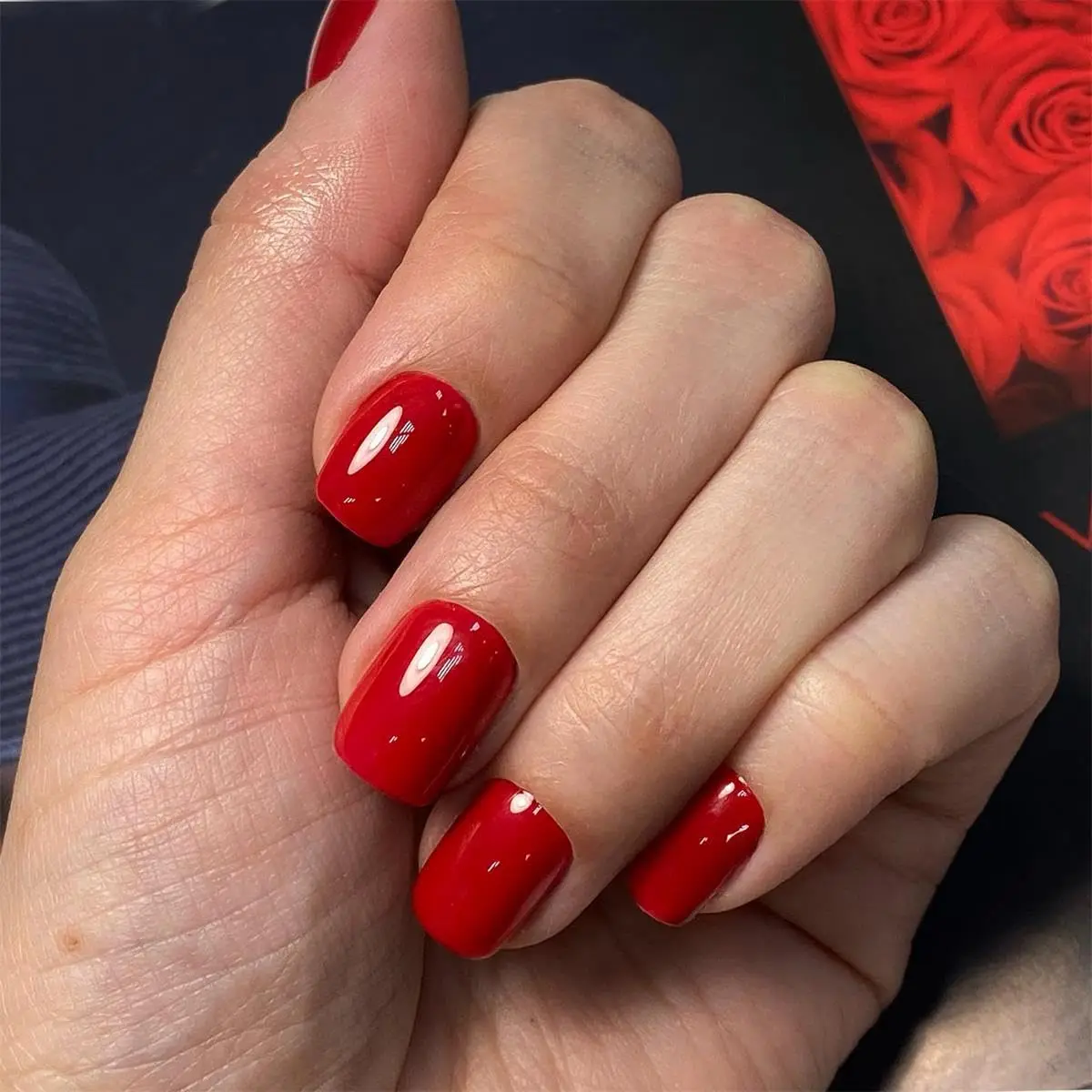 120PCS Press French Red Mid-Length Square Fake Nails Solid Color Design Reusable Acrylic False Nails Whitening Nail Art And DIY image 3