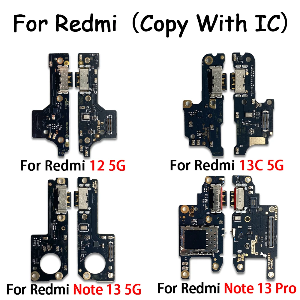 10Pcs，USB Charge Port Jack Dock Connector Charging Board Flex For Xiaomi Redmi 12C Note 12 4G 13 Pro Plus 5G 12s Fast charging