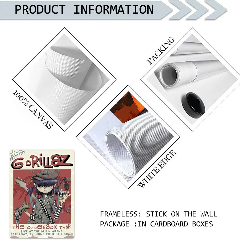 الرجعية الموسيقى G-Gorillaz اللوحة الخط جدار الفن HD قماش النفط اللوحة الملصقات يطبع غرفة نوم غرفة المعيشة ديكور هدية #6