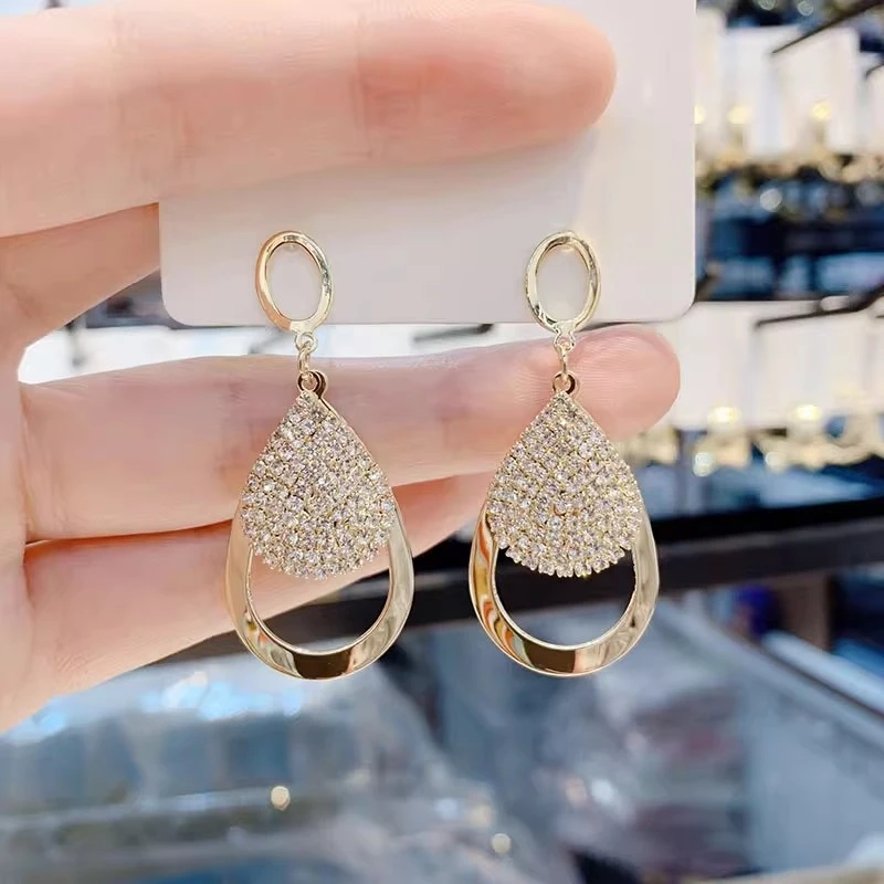 Luxury 18K Gold New Style High-End Fashion Full Diamond Teardrop Earrings For Women, Delicate Fine Jewelry
