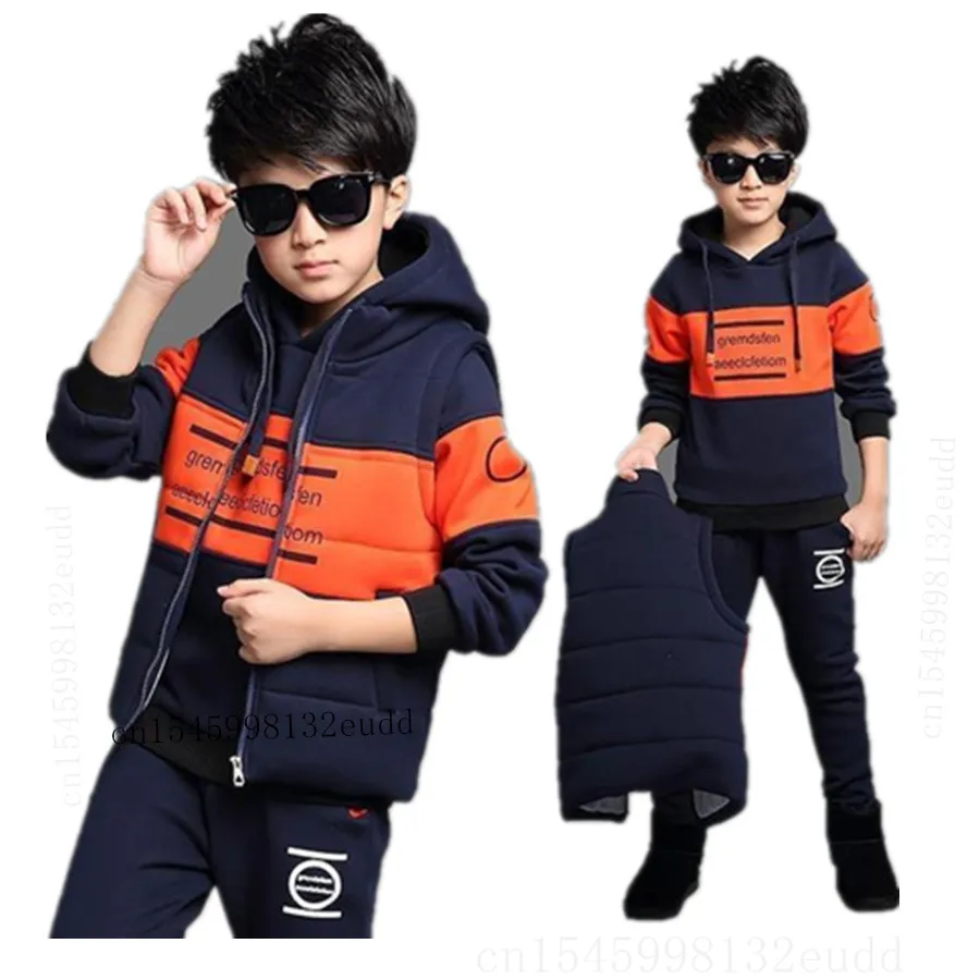 Sports Suit For Boys girls Clothing letter Kids Vest + Hoodies and Pants Tracksuit For Kids warm Clothing Sport 3ps Suit