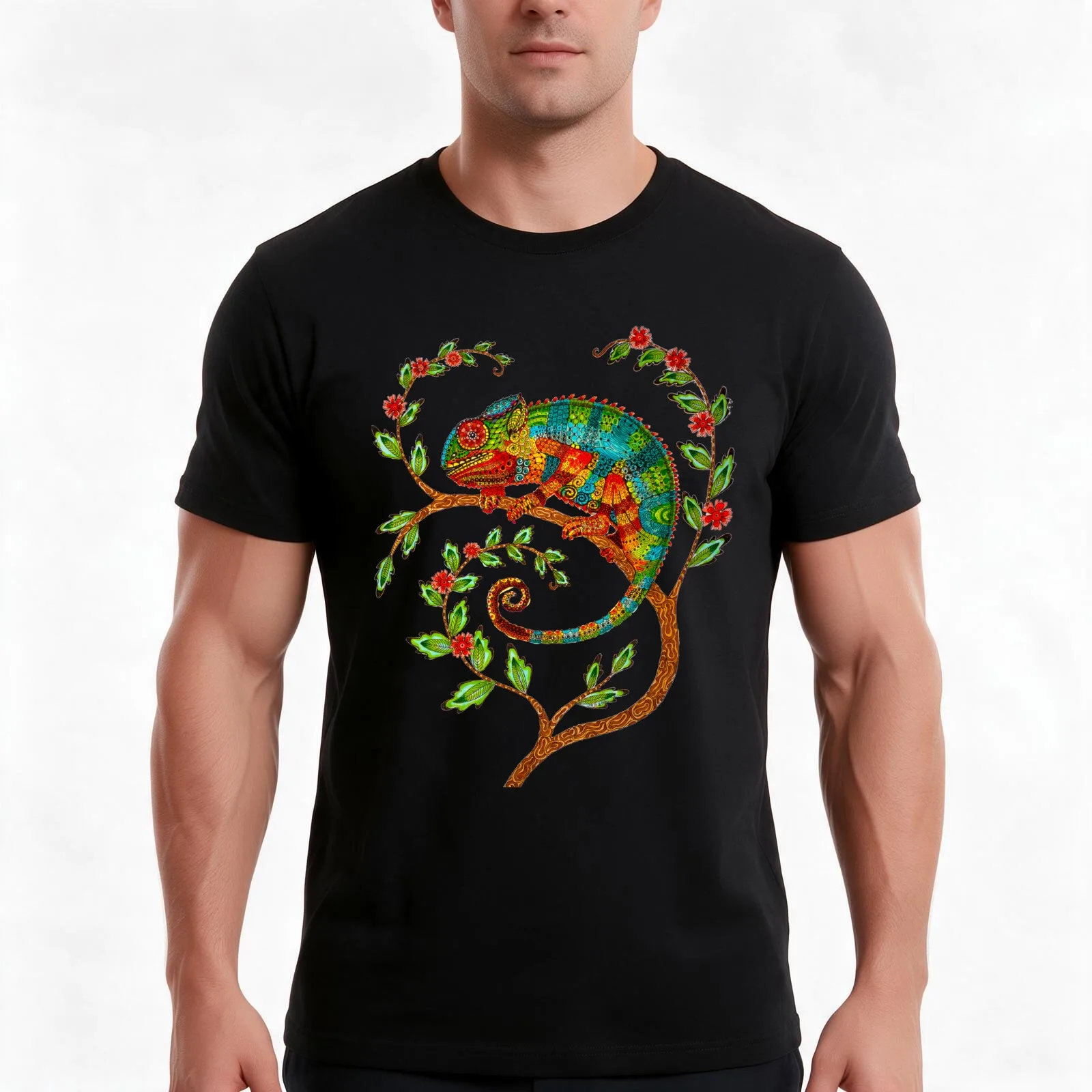 Chameleon Lift Off T-Shirt, Summer Casual Cotton Tee, Oversized Streetwear Tops, Vintage Graphic Print, Loose Fit Short Sleeve