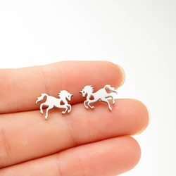 1 Pair Mini Horse Stud Earrings For Girls Women Stainless Steel Sweet Animal Ear Ring Cute Stylish Student Birthday Party Jewelr
