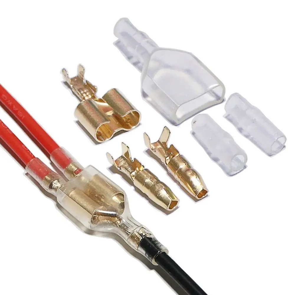 10/20/50 Sets 4.0mm Terminal Car Electrical Wire Connector Male + Female 1 : 2 Transparent Sheath Case Cold Press Terminal