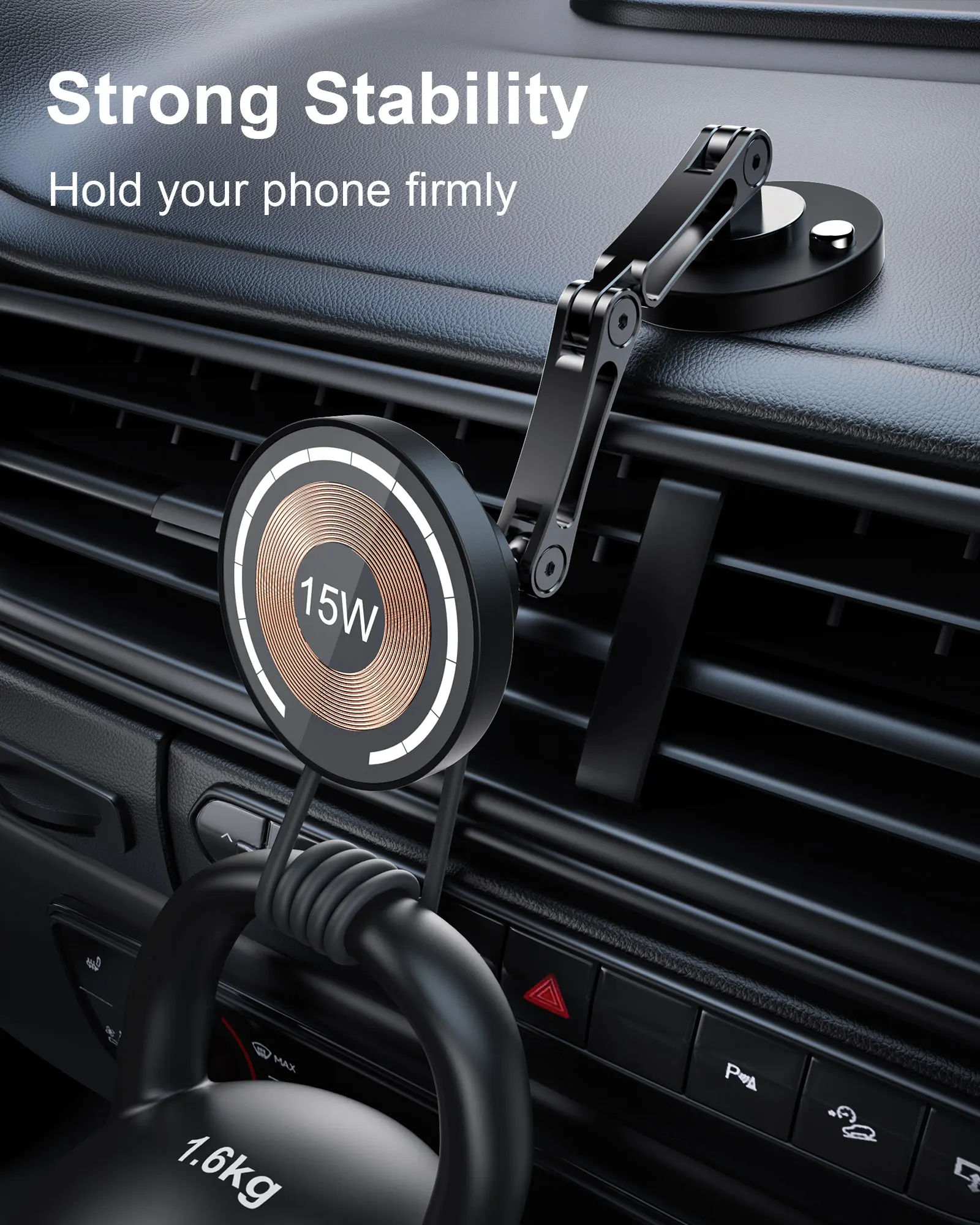 Магнитный автомобильный держатель для телефона 15 Вт, беспроводное зарядное устройство, вращение быстрой зарядки, магнитная подставка для автомобильного телефона для IPhone 16, 15, 14, 13, 12