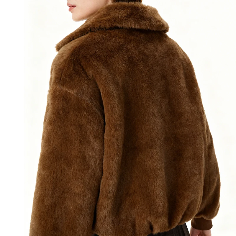 Winter Nieuwe Collectie Dames Losse Nepbontjassen Faionable Bovenkleding Rits Kraagvorm Lange Mouw Bruin Pluizige Jassen